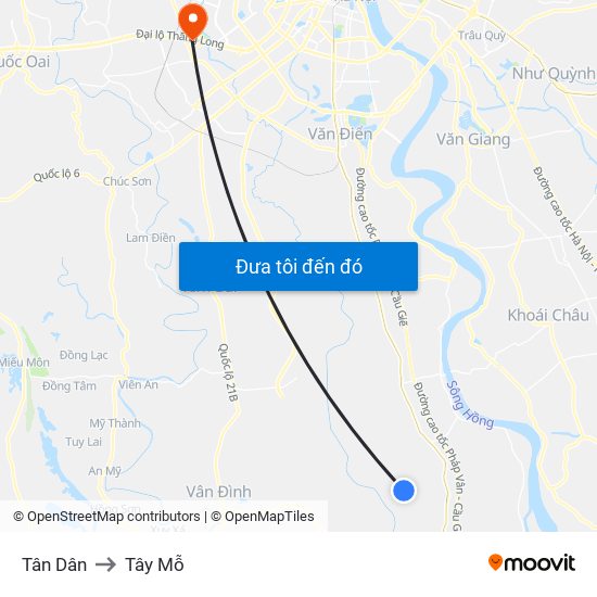 Tân Dân to Tây Mỗ map