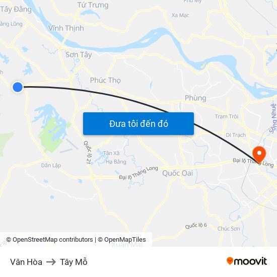 Vân Hòa to Tây Mỗ map