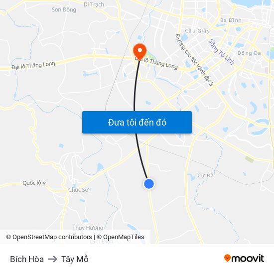 Bích Hòa to Tây Mỗ map