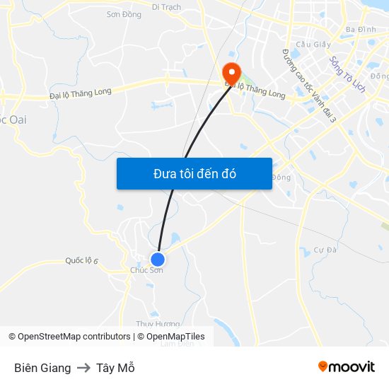 Biên Giang to Tây Mỗ map