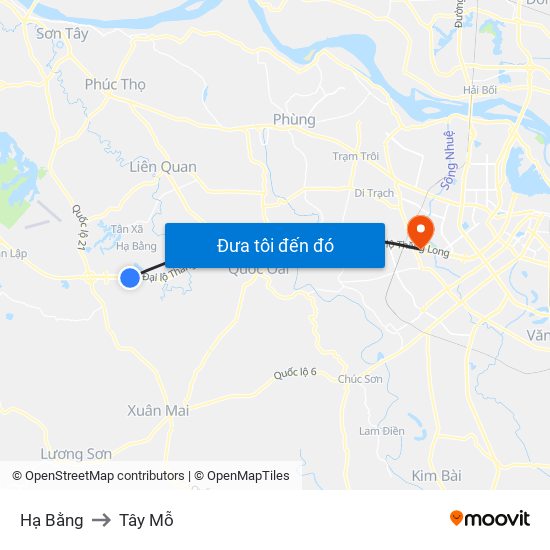 Hạ Bằng to Tây Mỗ map