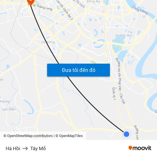 Hà Hồi to Tây Mỗ map