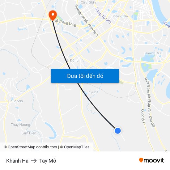 Khánh Hà to Tây Mỗ map