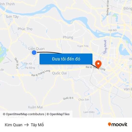 Kim Quan to Tây Mỗ map