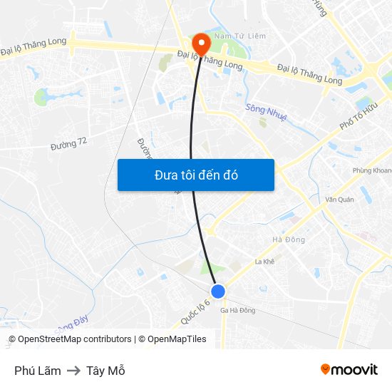Phú Lãm to Tây Mỗ map