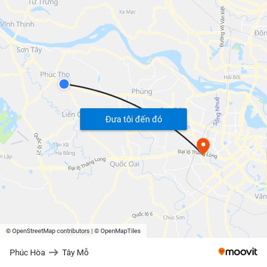 Phúc Hòa to Tây Mỗ map