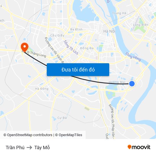 Trần Phú to Tây Mỗ map