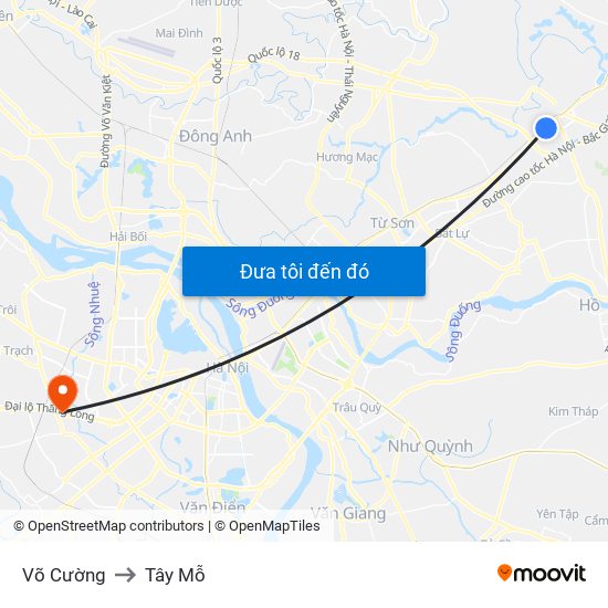 Võ Cường to Tây Mỗ map