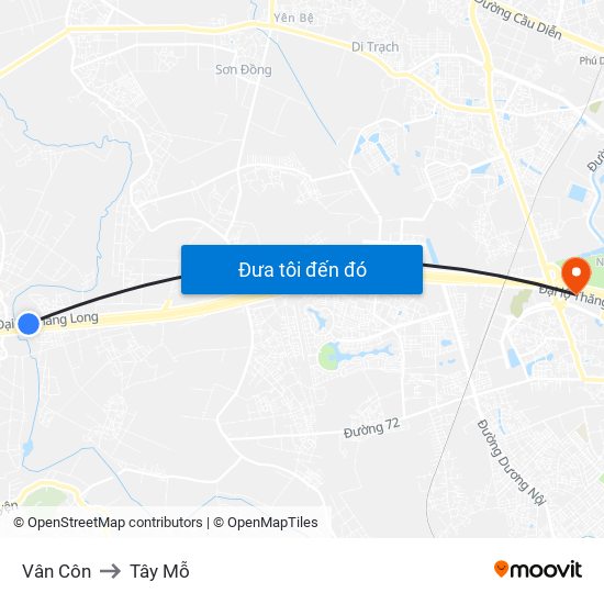 Vân Côn to Tây Mỗ map