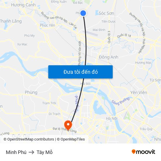 Minh Phú to Tây Mỗ map