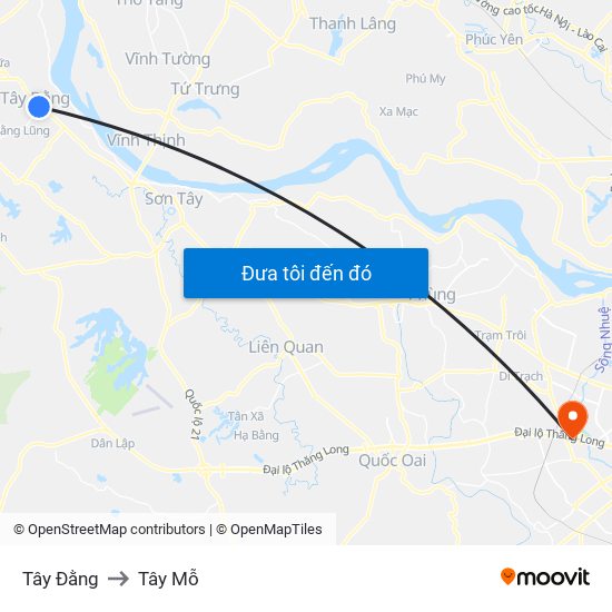 Tây Đằng to Tây Mỗ map