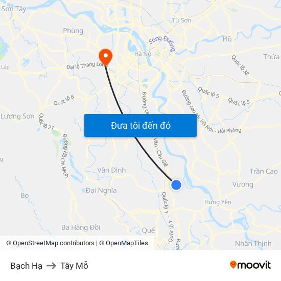 Bạch Hạ to Tây Mỗ map