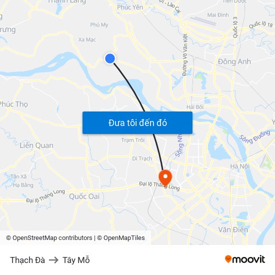 Thạch Đà to Tây Mỗ map