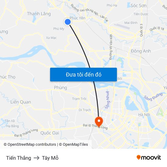 Tiến Thắng to Tây Mỗ map