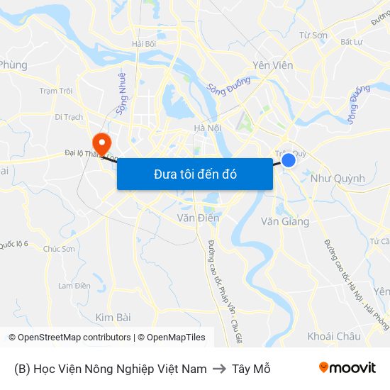 (B) Học Viện Nông Nghiệp Việt Nam to Tây Mỗ map