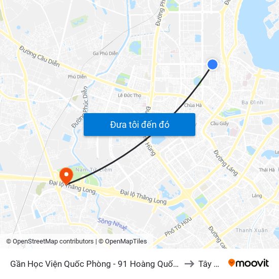 Gần Học Viện Quốc Phòng - 91 Hoàng Quốc Việt to Tây Mỗ map