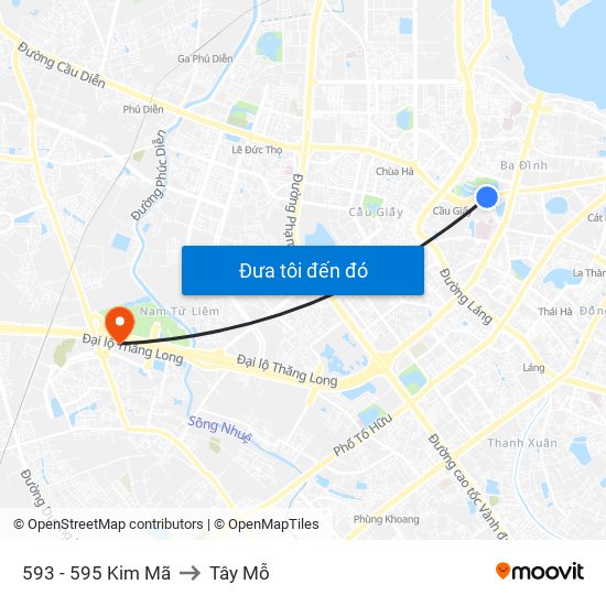 593 - 595 Kim Mã to Tây Mỗ map