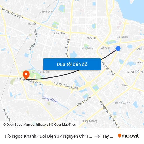 Hồ Ngọc Khánh - Đối Diện 37 Nguyễn Chí Thanh to Tây Mỗ map