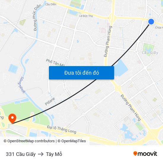 331 Cầu Giấy to Tây Mỗ map
