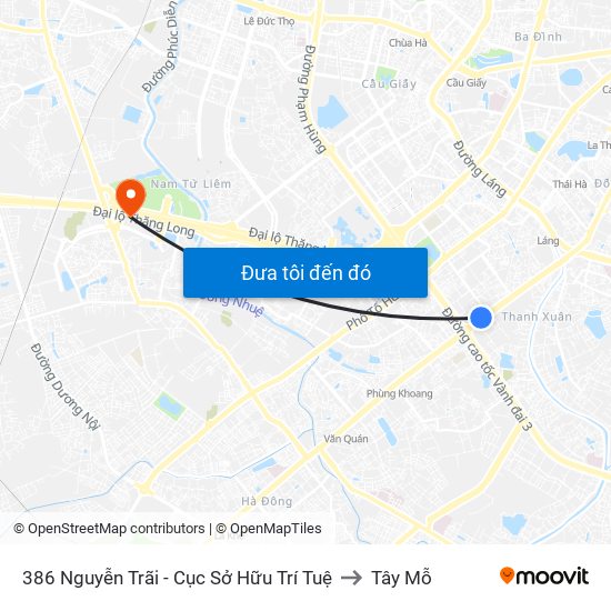 386 Nguyễn Trãi - Cục Sở Hữu Trí Tuệ to Tây Mỗ map