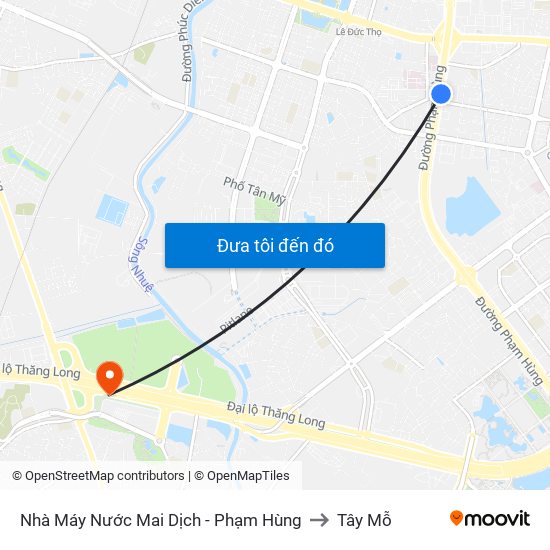 Nhà Máy Nước Mai Dịch - Phạm Hùng to Tây Mỗ map