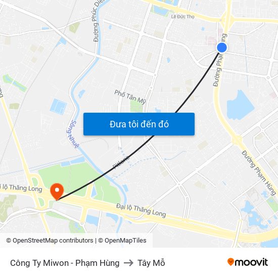 Công Ty Miwon - Phạm Hùng to Tây Mỗ map