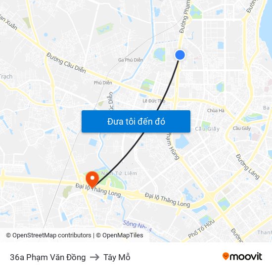 36a Phạm Văn Đồng to Tây Mỗ map