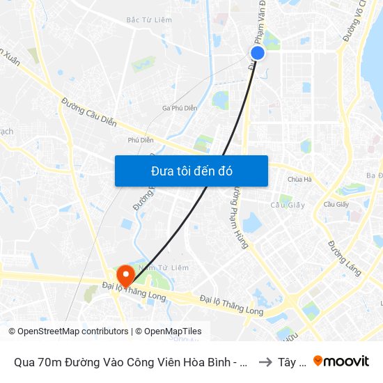Qua 70m Đường Vào Công Viên Hòa Bình - Phạm Văn Đồng to Tây Mỗ map