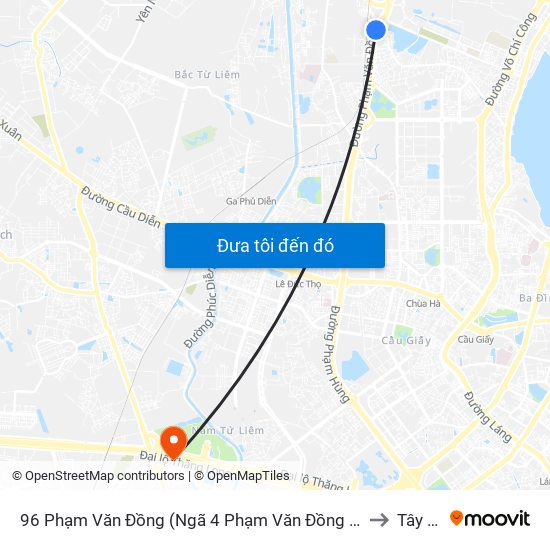 96 Phạm Văn Đồng (Ngã 4 Phạm Văn Đồng - Xuân Đỉnh) to Tây Mỗ map