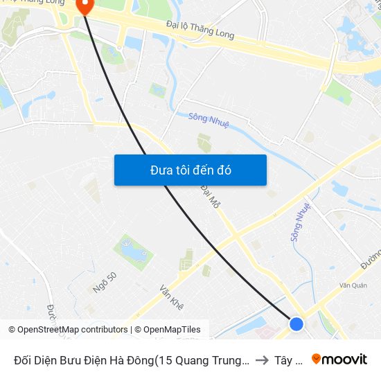 Đối Diện Bưu Điện Hà Đông(15 Quang Trung Hà Đông) to Tây Mỗ map