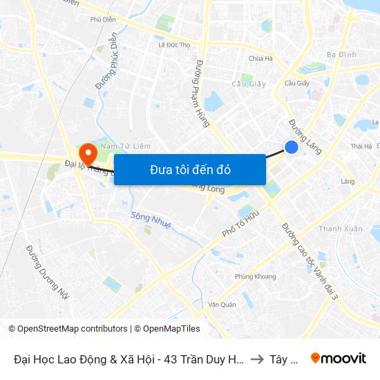 Đại Học Lao Động & Xã Hội - 43 Trần Duy Hưng to Tây Mỗ map