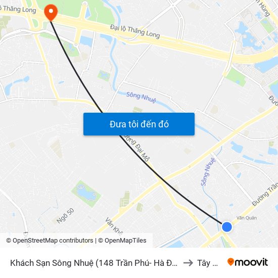 Khách Sạn Sông Nhuệ (148 Trần Phú- Hà Đông) to Tây Mỗ map