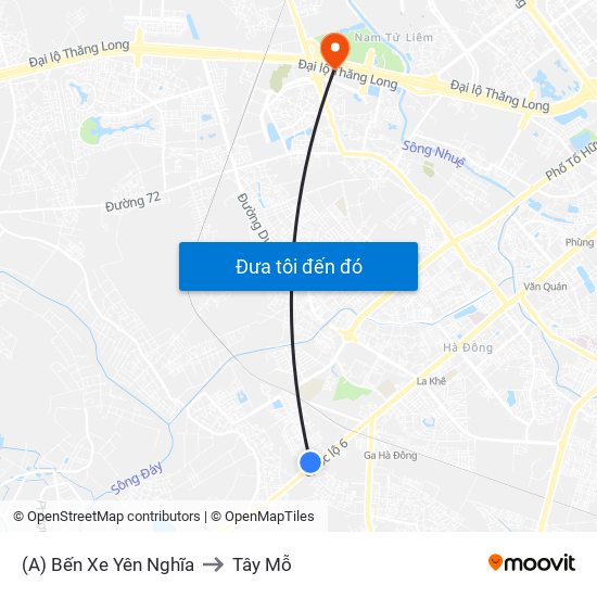 (A) Bến Xe Yên Nghĩa to Tây Mỗ map