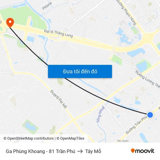 Ga Phùng Khoang - 81 Trần Phú to Tây Mỗ map