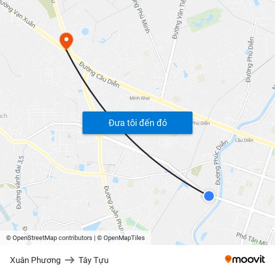 Xuân Phương to Tây Tựu map