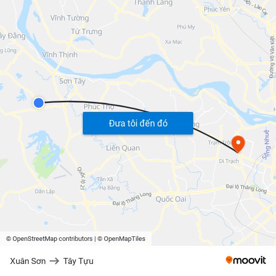 Xuân Sơn to Tây Tựu map