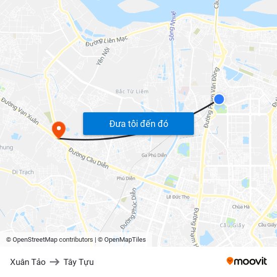 Xuân Tảo to Tây Tựu map