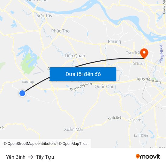 Yên Bình to Tây Tựu map