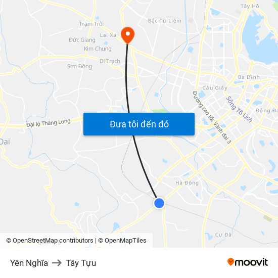 Yên Nghĩa to Tây Tựu map