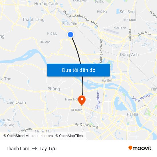 Thanh Lâm to Tây Tựu map