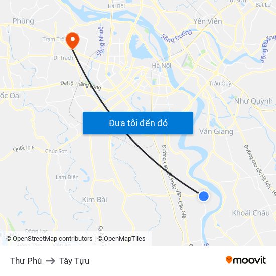 Thư Phú to Tây Tựu map