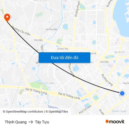 Thịnh Quang to Tây Tựu map