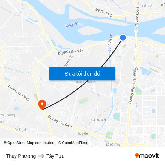 Thụy Phương to Tây Tựu map