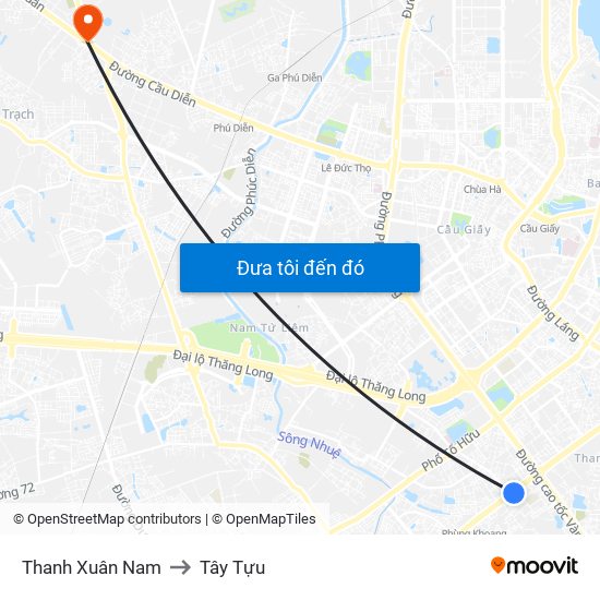 Thanh Xuân Nam to Tây Tựu map