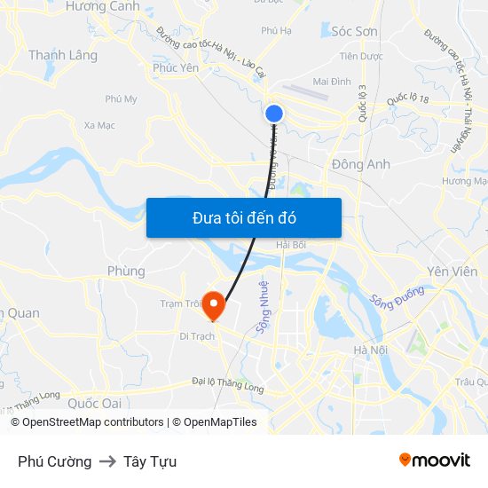 Phú Cường to Tây Tựu map