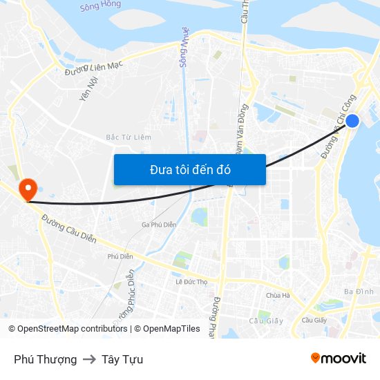 Phú Thượng to Tây Tựu map