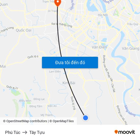 Phú Túc to Tây Tựu map