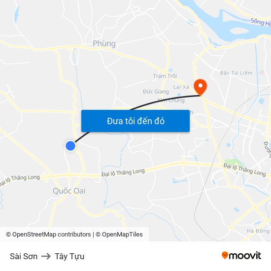 Sài Sơn to Tây Tựu map