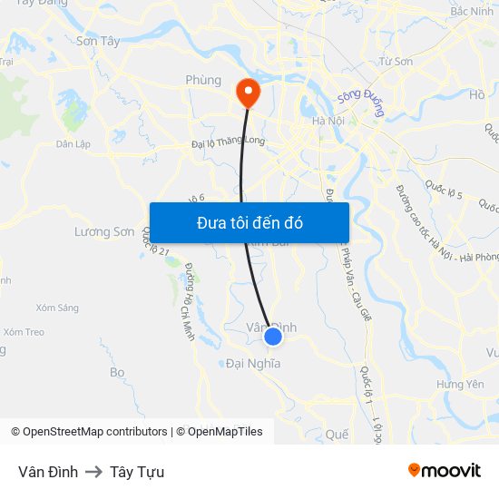 Vân Đình to Tây Tựu map