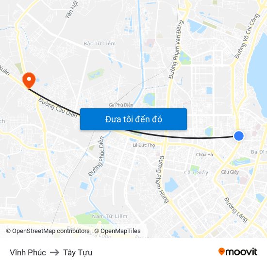 Vĩnh Phúc to Tây Tựu map
